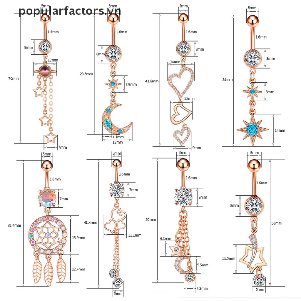 Khuyên rốn thiết kế nhiều kiểu dáng tùy chọn đính đá zircon thời trang đa năng