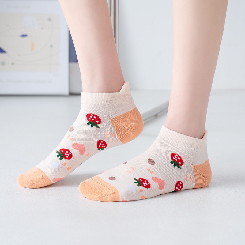 Vớ cotton cổ cao tới mắt cá chân có phần gót họa tiết hoa/ trái cây/ chấm bi thời trang thường ngày đáng yêu cho nữ