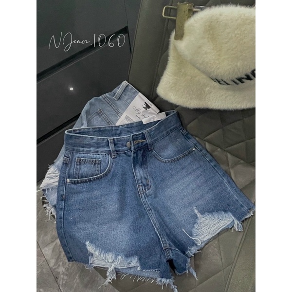 Quần Sọt Jeans Phôi da Lưng Cao Tôn Dáng YuRi Quần Đùi Nữ Rách