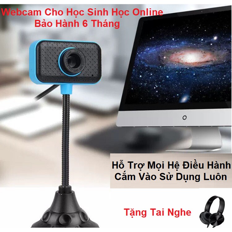 Webcam Kèm Mic Thân Cao Cho Học Sinh Học Online, Tặng Tai Nghe Chụp Tai