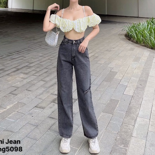 [VIDEO+FREESHIP ] QUẦN JEANS ỐNG RỘNG NỮ LƯNG CAO CẠP CHỈNH RÁCH BE TRÁI GIỮA MÀU XÁM NHẠT LAI CUỐN MỀM MỊN NITIQC
