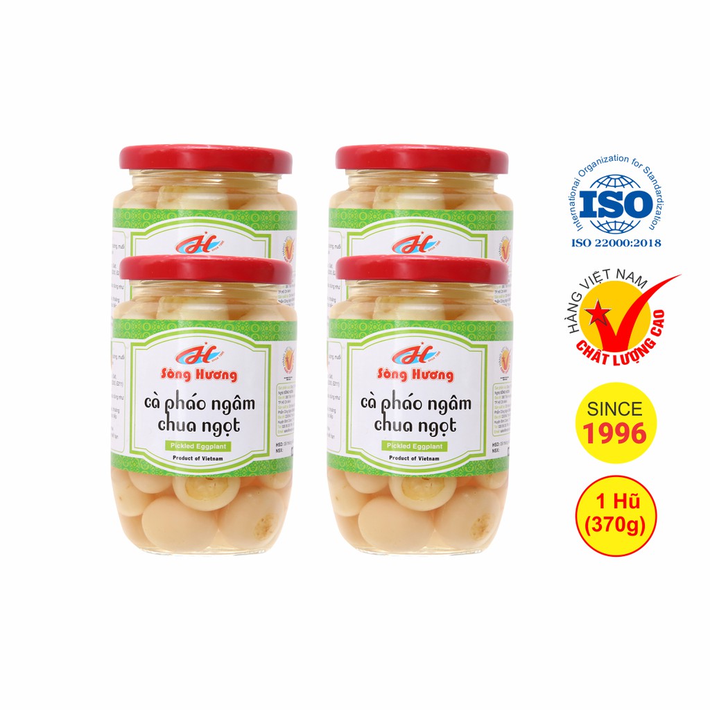 4 Hũ Cà Pháo Muối Ngâm Chua Ngọt Sông Hương Foods Hũ 370g - Ăn kèm cơm , bún , phở , mì tôm , ăn vặt , thịt nướng