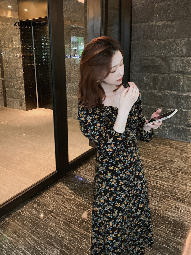 Đầm Họa Tiết Hoa Tay Dài Cổ Vuông Thời Trang Dành Cho Nữ | BigBuy360 - bigbuy360.vn