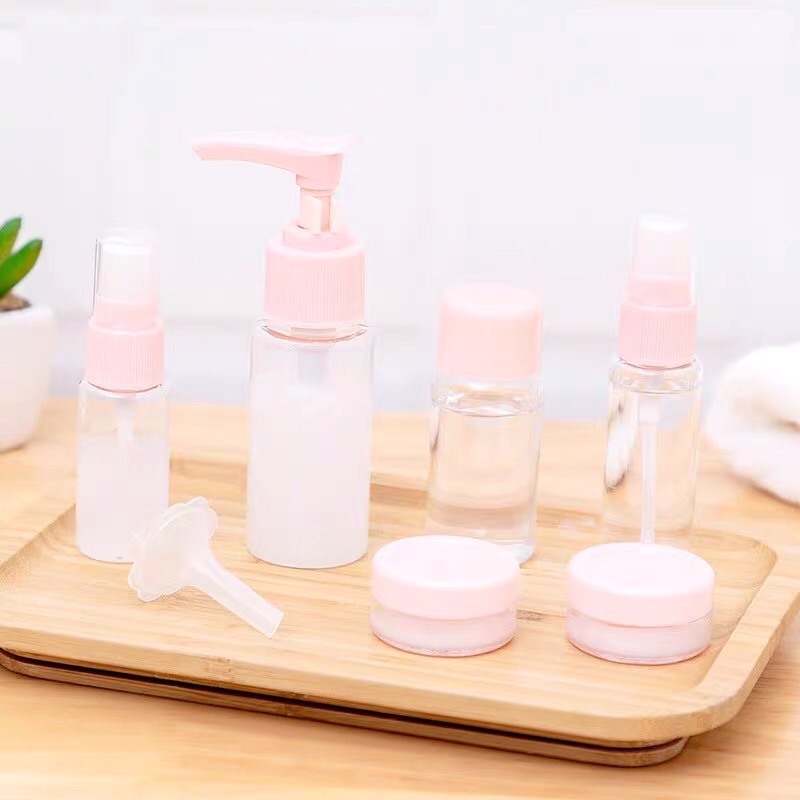 Bộ Chiết Mỹ Phẩm , Lọ Chiết Mỹ Phẩm Mini Hàn Quốc 7 Món { Kèm túi zip}