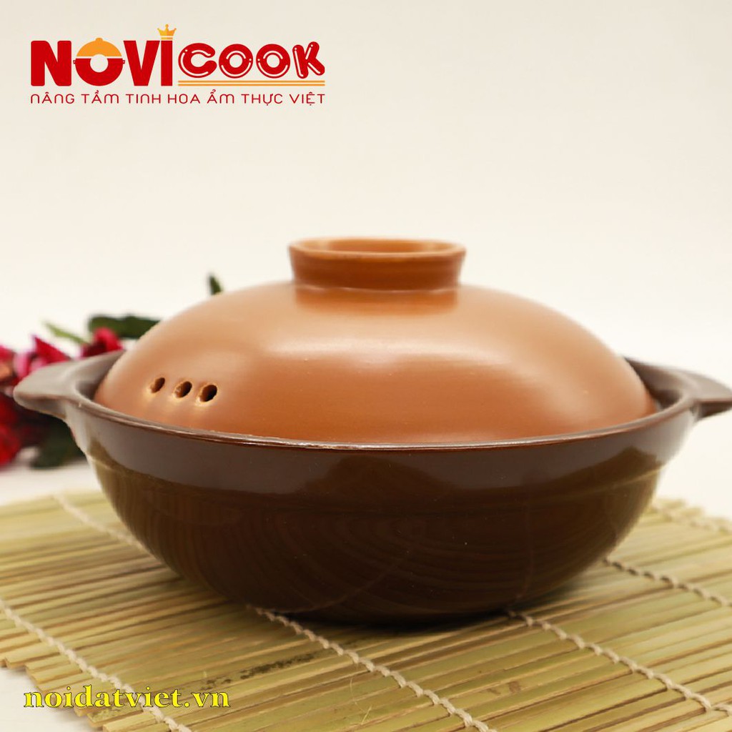 Bộ 2 Nồi Sứ Kho Cá NOVIcook cao cấp màu nâu - TẶNG 6 ĐĨA SỨ 16CM