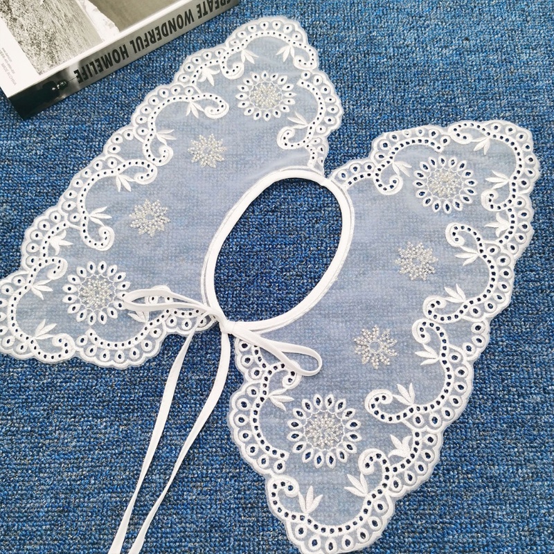 Khăn Choàng Cổ Đính Hạt Giả Hình Hoa Hướng Dương Thêu Họa Tiết Chiếc Lá Màu Trắng Phong Cách Vintage Thời Trang Cho Nữ