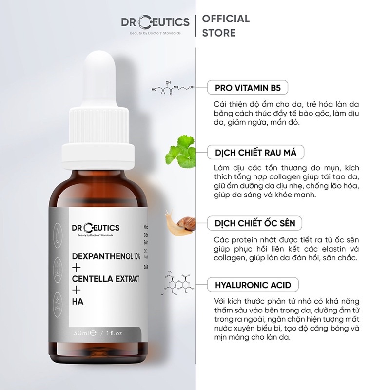 Tinh Chất Cấp Ẩm & Phục Hồi Dr.Ceutics Dexpanthenol 10% + Centella Extract + HA 30ml