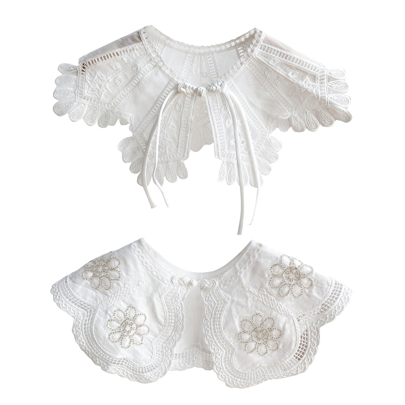 Cổ Áo Rời Thêu Họa Tiết Màu Trắng Dành Cho Nữ