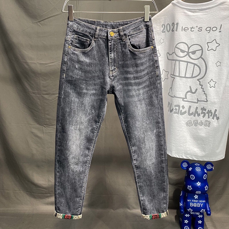 Quần Jean Dài Dáng Ôm Màu Sáng Kiểu Retro Thời Trang Cao Cấp Cho Nam