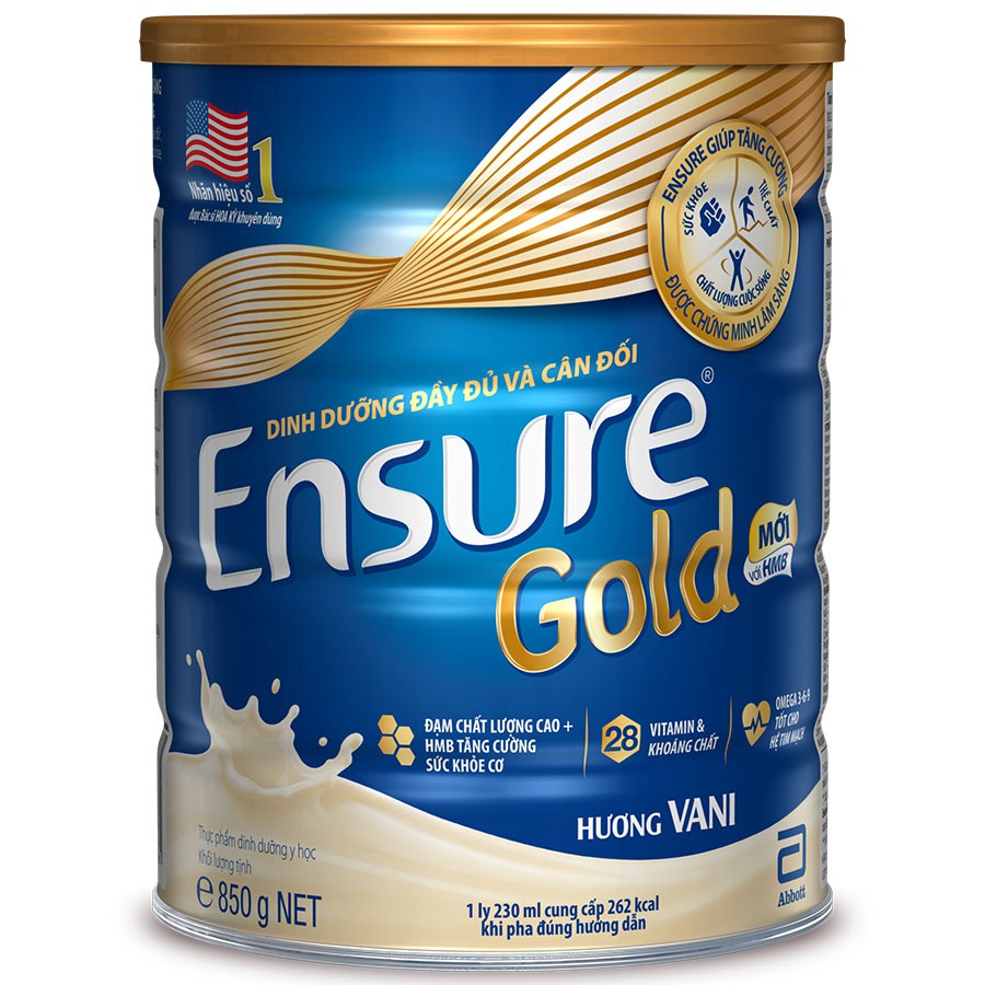 Sữa Bột Abbott Ensure Gold (900g) Hương Vani Và Vani ít ngọt