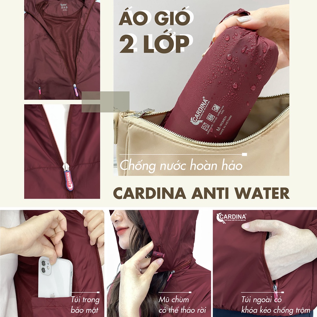 Áo khoác gió nam 𝐂𝐀𝐑𝐃𝐈𝐍𝐀 2 Lớp Lót Lưới Cao Cấp Siêu Cản Gió Giữ Nhiệt Cản Bụi Chống Nước 1GM.