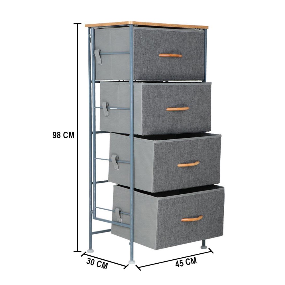 HomeBase STACKO Tủ vải 4 tầng khung thép THYME W45xH98xD30cm màu kem