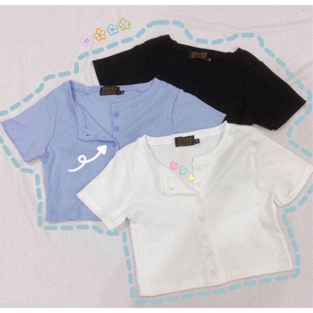 Áo Croptop HAN PHỐI NÚT TAY NGẮN Ullzang -4 màu