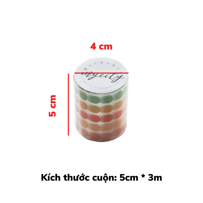 Cuộn Washi Chấm Tròn Basic Nhiều Màu Sắc Trang Trí Bullet Jounral Sổ Lưu Niệm KT 5cm*3m