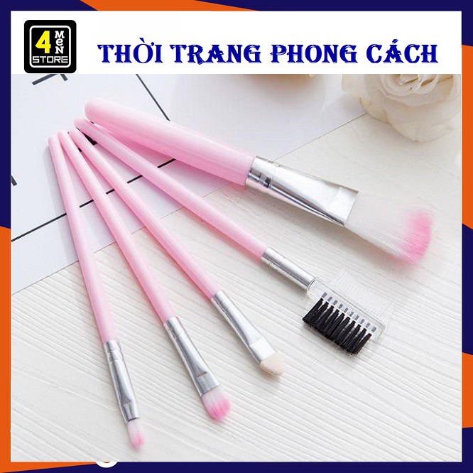 Bộ Cọ Hồng , ( Trắng ) 5 Cây Mini Cơ Bản Tiện Lợi - Set Cọ 5 Món Trang Điểm T.hần Thánh