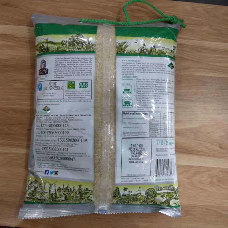 Ohh- India Gate Basmati rice Dubar 5kg Gạo dài - Indian food