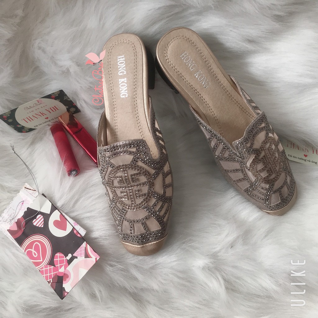 Dép sục soàn đan lỗ kim tuyến sang trọng