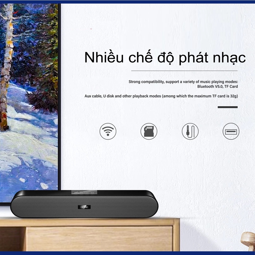 Loa bluetooth mini WK DESIGN D11, Loa thanh mini bluetooth V5.0 hỗ trợ USB thẻ nhớ Jack 3.5 kết nối máy tính | Cún Store