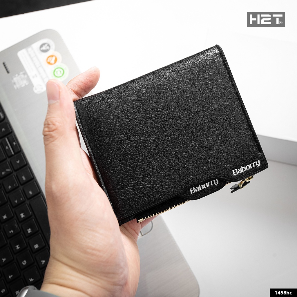 Ví Da Ngắn Cao Cấp Đen Baborry Black H2T 1458