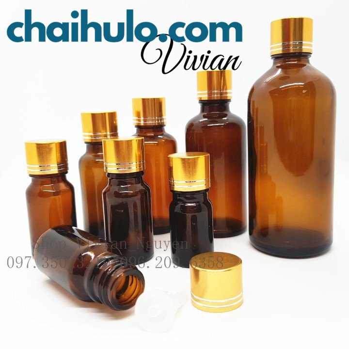 30ml - Lọ Chiết Mỹ Phẩm Lọ Chiết Nước Hoa Serum Mini Chai Lọ Thủy Tinh Đựng Tinh Dầu Màu Nâu - Trong Nắp Vặn vàng Nhỏ Gi