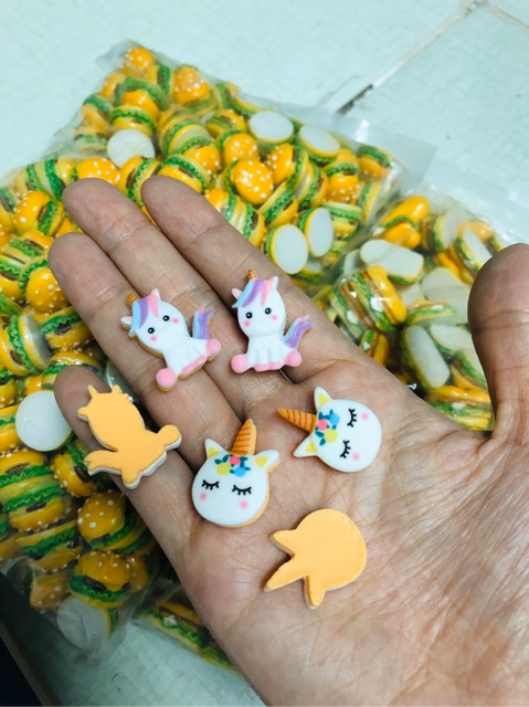 Mô hình bánh quy unicorn kỳ lân phụ kiện trang trí slime