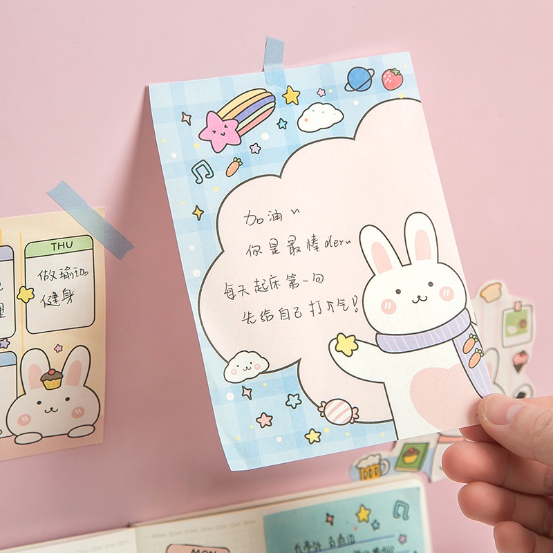 Giấy note cute ghi chú cao cấp mẫu hình Thỏ Happy Rabbit kute dễ thương set 30 tờ K75