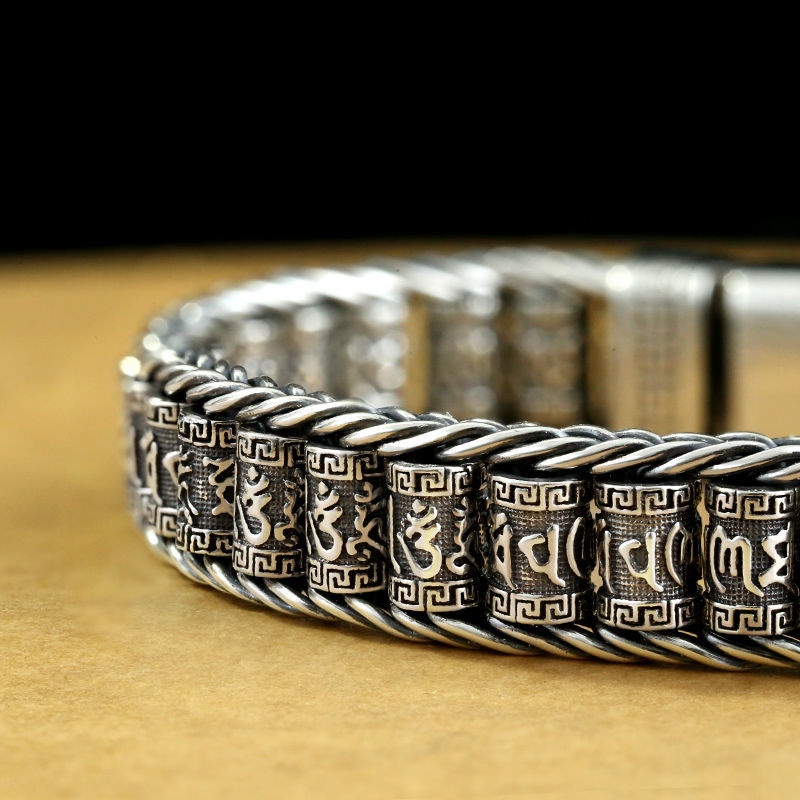 Vòng Tay Dạng Ống Cầu Nguyện Handmade Bằng Bạc Sterling Sáu Kênh Sáng Tạo Phong Cách Retro Haobing Boutiqu Dành Cho Nam Nữ