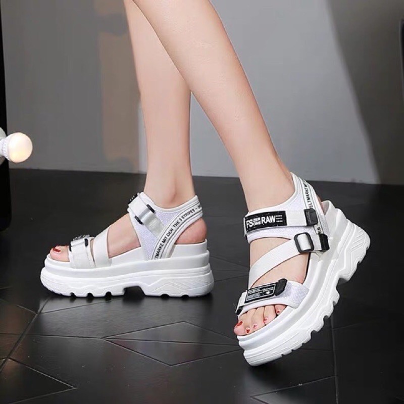 Sandal Nữ Độn Đế Quai Chéo Ulzang FS, Sandal Học Sinh 2 Màu