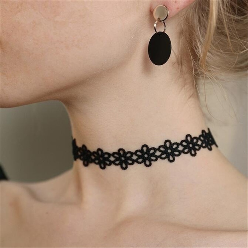 Set 6 Vòng Cổ Choker Ren Hoa Đen Cá Tính