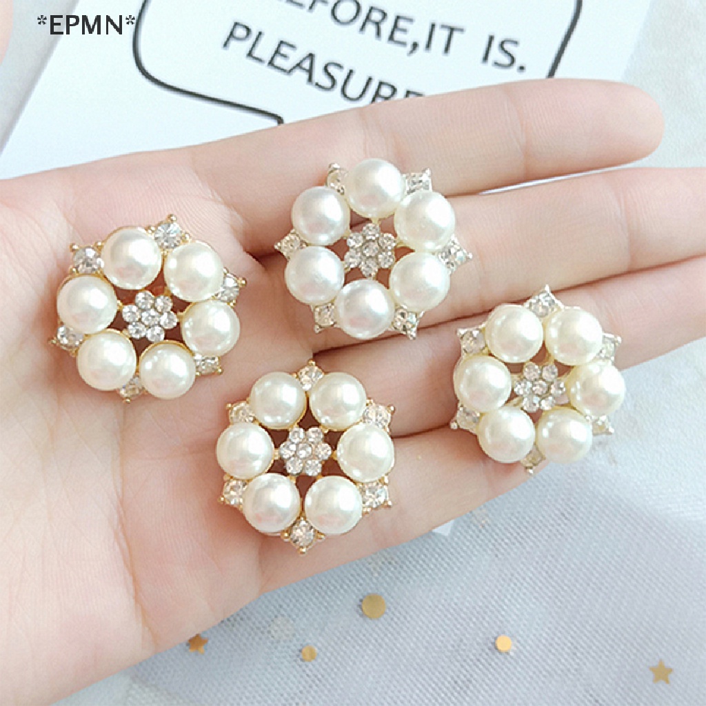 Set 10 Nút Hoa Đính Đá Ngọc Trai Giả Dùng Trang Trí Diy