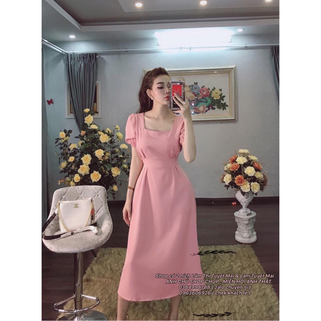 Đầm Nữ Cổ Chữ U Tay Phồng Chất Kate Lụa Freesize Dưới 55kg | BigBuy360 - bigbuy360.vn