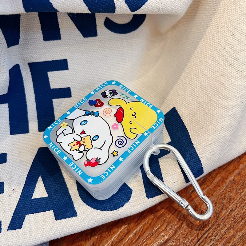 Vỏ bảo vệ hộp sạc tai nghe thích hợp cho Airpods 1 2 3 Pro hình vuông bằng tpu trong suốt họa tiết hoạt hình kèm móc