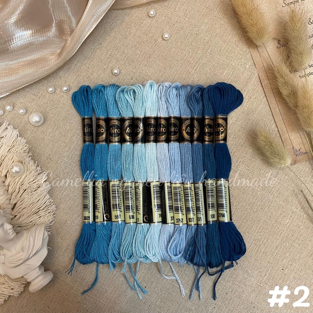 Set Chỉ Thêu Airo Tông Xanh Dương, Chỉ Thêu Cotton Chính Hãng Chất Lượng Giá Rẻ