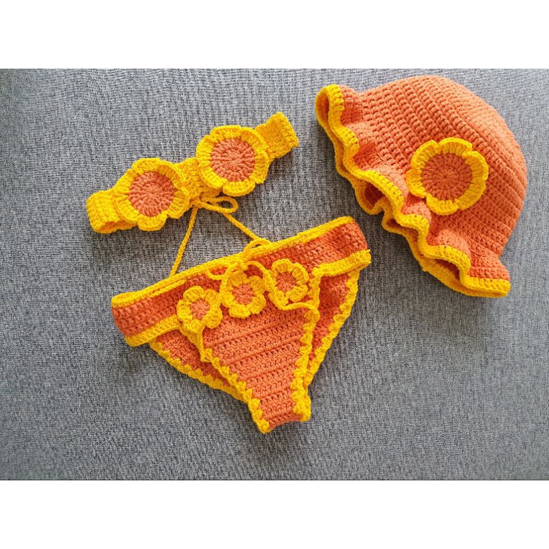 🌻🌻Set bikini hoa hướng dương  cho bé all size - BIKINI LEN HANDMADE CHO BÉ🌻🌻