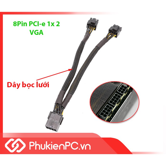 Dây cáp chia nguồn PCIe 8Pin 1 ra 2 6+2pin bọc lưới, cho Card VGA màn hình, Card đồ họa máy tính PC, Server, workstation
