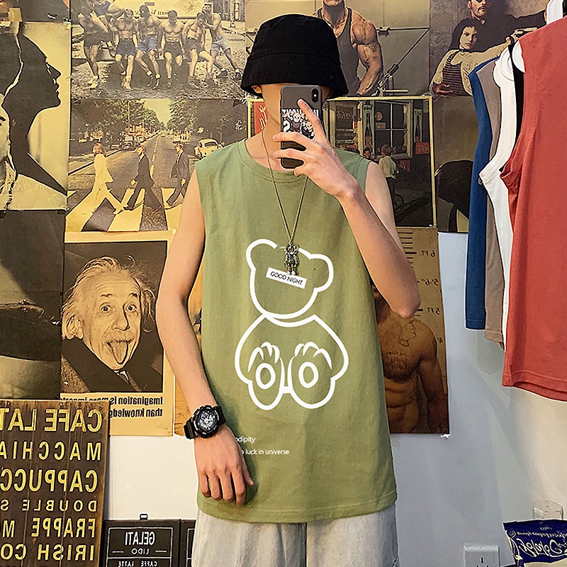 Áo Thun Không Tay In Hình Gấu Thời Trang Dành Cho Nam