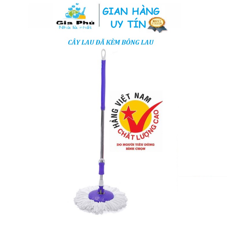 Cây lau nhà 360 độ inox 19 - 22mm Gia Phú PP1 nhiều màu ( khóa lật - đã kèm bông lau )