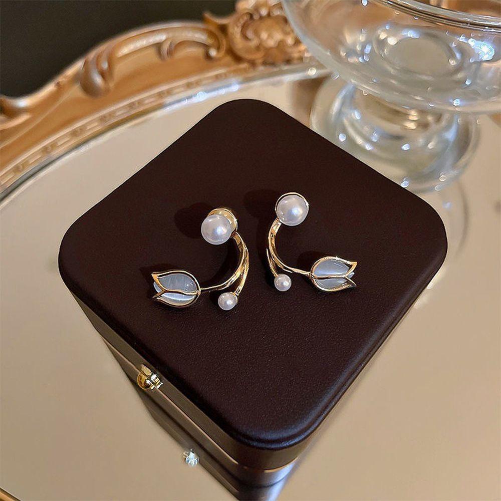 Bông Tai Hình Hoa Tulip Đính Đá Opal Đơn Giản Sang Trọng Cho Nữ