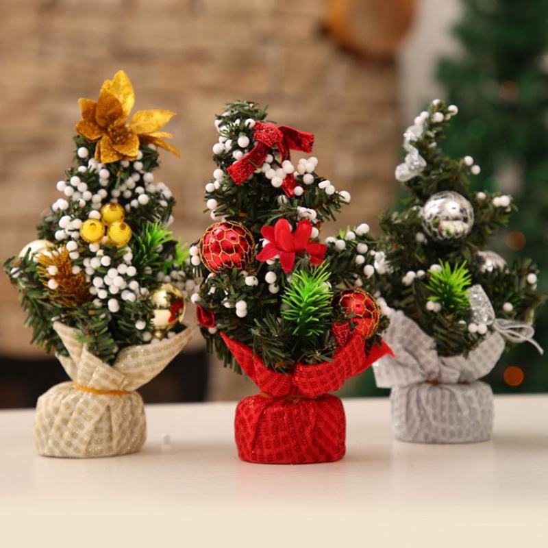 Cây thông Noel nhân tạo để bàn nhỏ với nơ ruy băng và bóng trang trí cho bữa tiệc/ văn phòng/ tại nhà