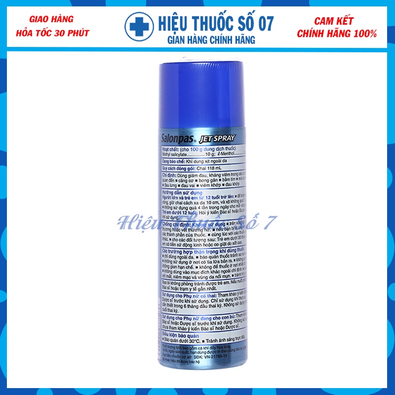 [MẪU MỚI] SALONPAS JET SPRAY 118ML Xịt lạnh, Giảm Đau Vai, Đau Cơ, Đau Khớp, Bầm Tím, Bong Gân, Căng Cơ