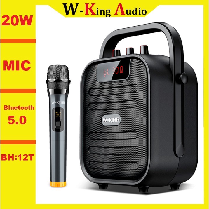 Loa Karaoke Bluetooth W-King T5 Pro 20W, Loa hát karaoke Mini kèm Micro không dây âm thanh hay mạnh mẽ, BH : 12T
