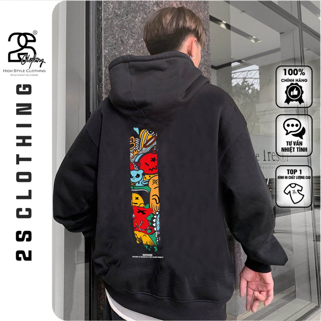 Hoodie Nam Đen Form Rộng 2s Clothing Áo Mũ To Chùm Đầu Trơn In Hình Cool Ngầu Bao Hot Bao Đẹp Nỉ Dày Dặn TV250