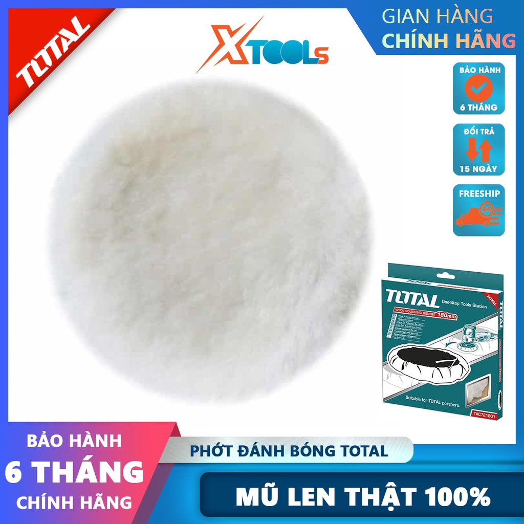 Phớt đánh bóng TOTAL TAC721801 180mm, nỉ đánh bóng mũ len thật 100% độ mịn cao xoá xước sơn xe ô tô [CHÍNH HÃNG][XTOOLS]