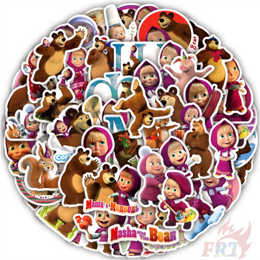 ❉ Hình Dán Dòng Masha and the Bear Series 02 ❉ Bộ 50 Sticker Chống Thấm Nước Họa Tiết Doodle Hợp Thời Trang