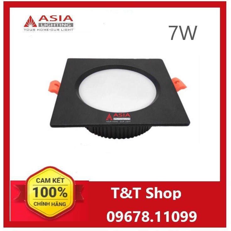 Đèn âm trần led Asia mặt đen 7W, D90, 3 chế độ màu ánh sáng