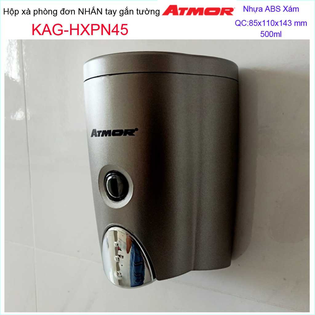 Hộp đựng xà phòng Atmor KAG-HXPN45-Grey-Xám, hộp đựng sữa tắm dầu gội đầu 500ml nhấn êm tiện dụng siêu bền