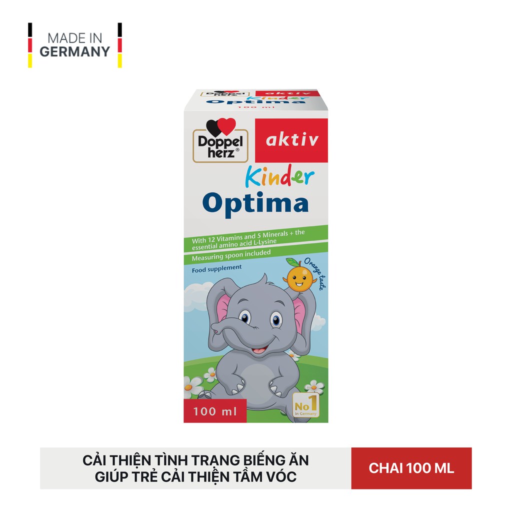 Doppelherz Aktiv Kinder Optima - Siro ăn ngon, cải thiện tình trạng biếng ăn, tăng tầm vóc cho bé (Chai 100ml)