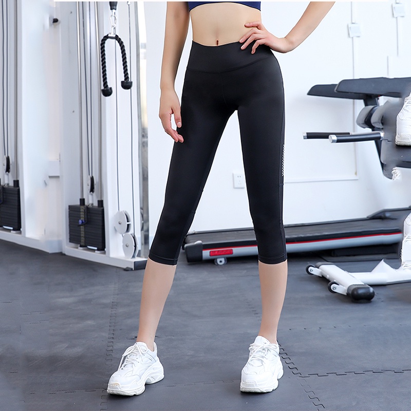 Quần tập gym nữ Louro QL56L, kiểu quần tập gym nữ lửng phối lưới co giãn, thoáng mát