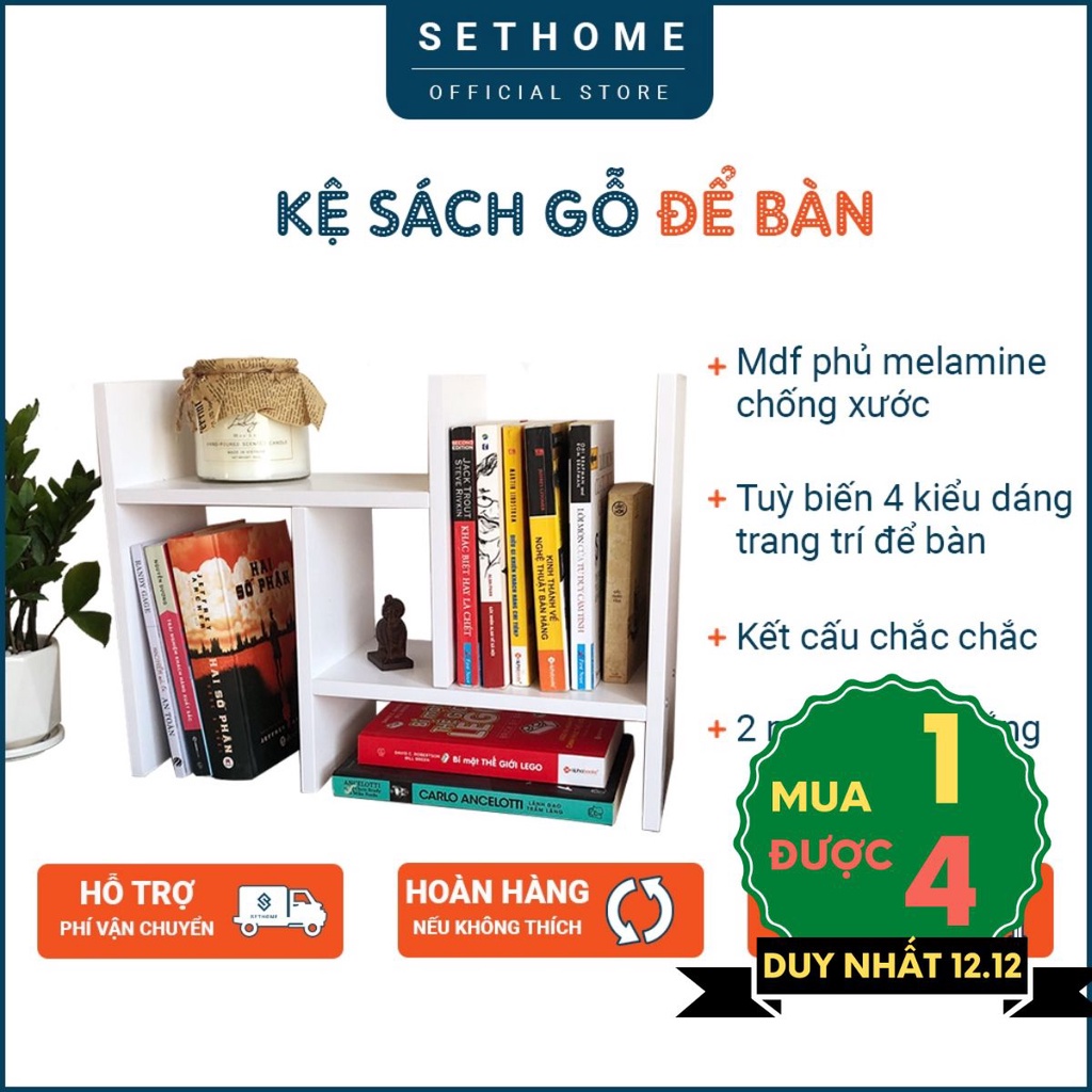 Kệ sách gỗ - Kệ sách để bàn làm việc lắp ghép đa năng - SetHome Official