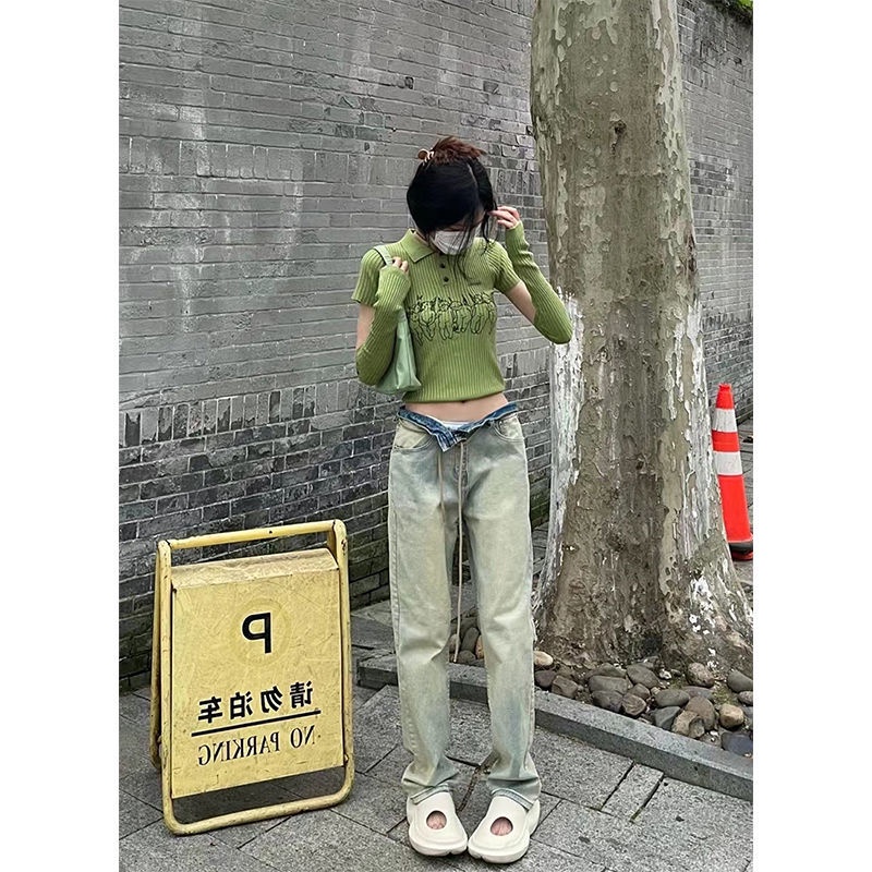 Quần Jean Nhuộm Màu Vàng Bùn Phong Cách Âu Mỹ Thời Trang Mùa Hè Cho Nữ